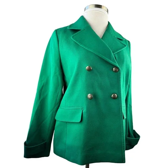 Talbots Tailored Peacoat Meadow Green Double Breasted Coat Women's Size Large - Picture 3 of 14